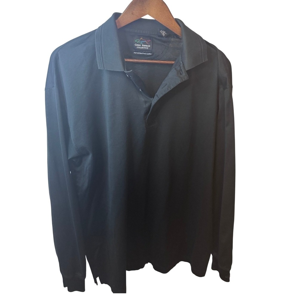 Greg Norman Golf Mens Long Sleeve Polo Shirt Black   Size L RN#69421